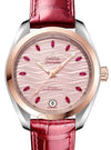 OMEGA SEAMASTER AQUA TERRA 150M CO-AXIAL MASTER CHRONOMETER 34MM STAINLESS STEEL ROSE GOLD PINK DIAL RUBY HOUR MARKERS 220.23.34.20.60.001 WITH ALLIGATOR LEATHER STRAP