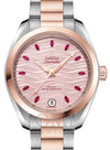 OMEGA SEAMASTER AQUA TERRA 150M CO-AXIAL MASTER CHRONOMETER 34MM STAINLESS-STEEL ROSE GOLD-PINK DIAL RUBY HOUR MARKERS STEEL AND ROSE GOLD BRACELET 220.20.34.20.60.001 WITH STEEL AND ROSE GOLD BRACELET
