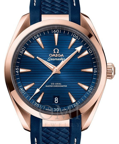 OMEGA SEAMASTER AQUA TERRA 150M ROSE™ GOLD BLUE DIAL 41MM 220.52.41.21.03.001 WITH RUBBER STRAP
