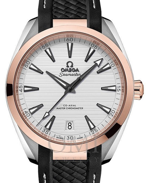 OMEGA SEAMASTER AQUA TERRA 150M STEEL/ROSE™ GOLD SILVER DIAL 41MM 220.22.41.21.02.001 WITH RUBBER STRAP
