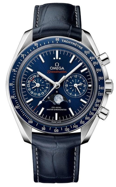 OMEGA SPEEDMASTER TWO COUNTERS MOONPHASE 44.25MM STEEL BLUE DIAL 304.33.44.52.03.001 WITH LEATHER STRAP