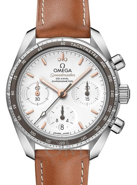 OMEGA SPEEDMASTER 38 CO‑AXIAL CHRONOGRAPH STAINLESS STEEL SILVER DIAL 324.32.38.50.02.001 WITH LEATHER STRAP