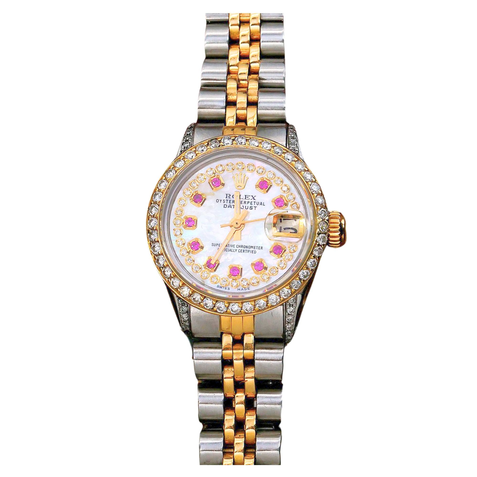 Rolex Datejust 26MM 6917 White Mother of Pearl Diamond Dial Diamond Bezel Two Tone Yellow Gold Jubilee Bracelet
