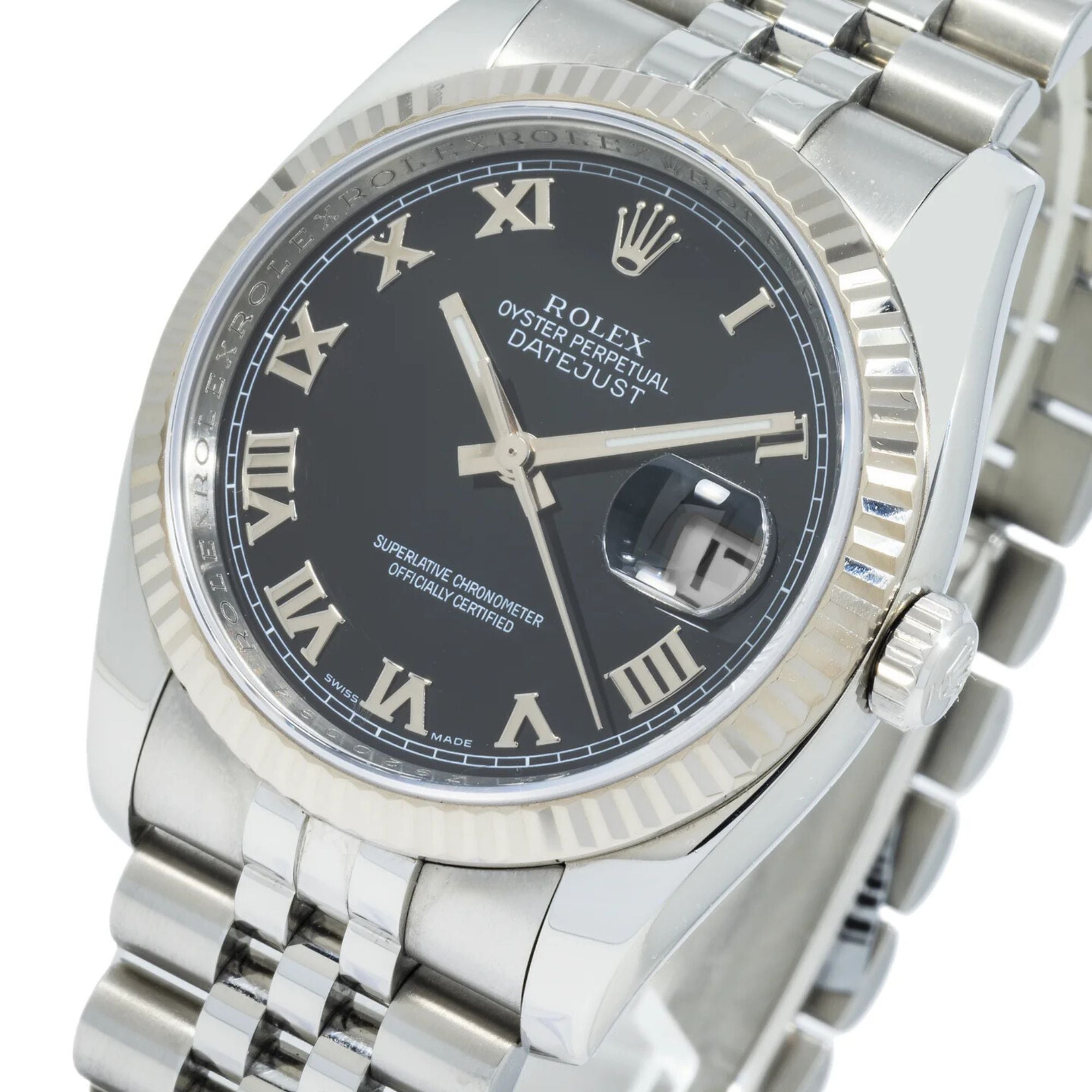 Rolex Datejust 36MM 116234 Black Roman Dial Fluted Bezel Stainless Steel Jubilee Bracelet