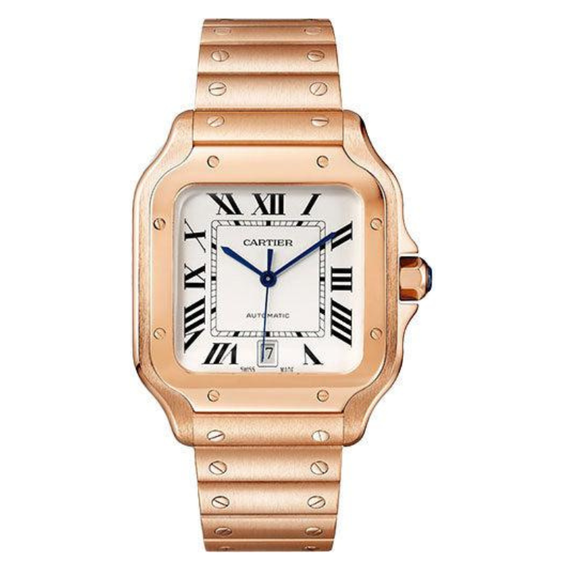Cartier Santos 39.8MM WGSA0018 Silver Roman Dial Yellow Gold Bezel 18K Rose Gold Bracelet