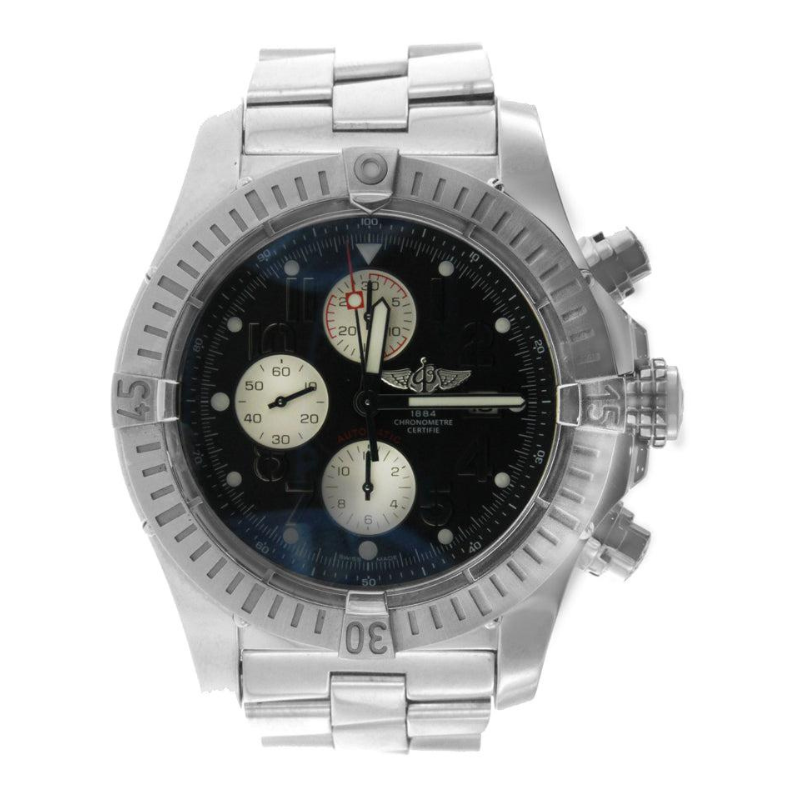 Breitling Super Avenger 48MM A13370 Black Dial Stainless Steel Bracelet