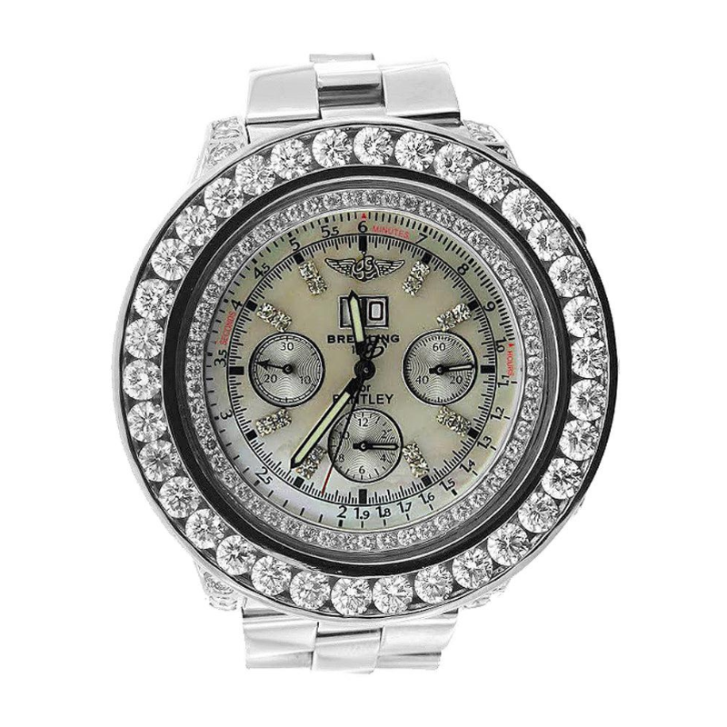 Breitling Bentley 6.75 48MM A44382  Mother of Pearl Diamond Dial Diamond Bezel Stainless Steel Bracelet