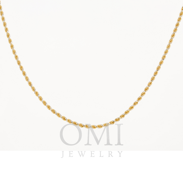 14K GOLD DIAMOND CUT 2.45MM SOLID ROPE CHAIN