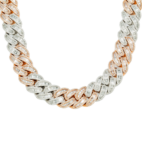 10K GOLD TWO TONE BAGUETTE DIAMOND 18MM CUBAN LINK CHAIN 42.27 CT