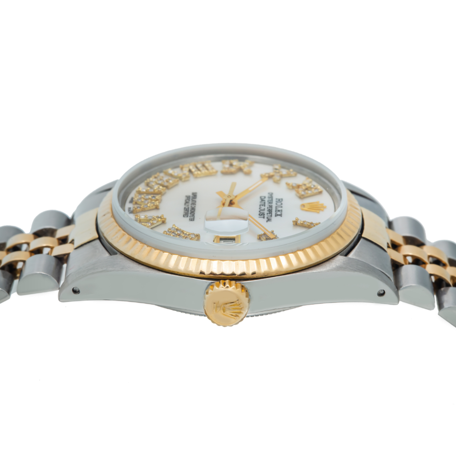 Rolex Datejust 31MM 6824 White Mother of Pearl Roman Diamond Dial Fluted Bezel Two Tone Yellow Gold Jubilee Bracelet