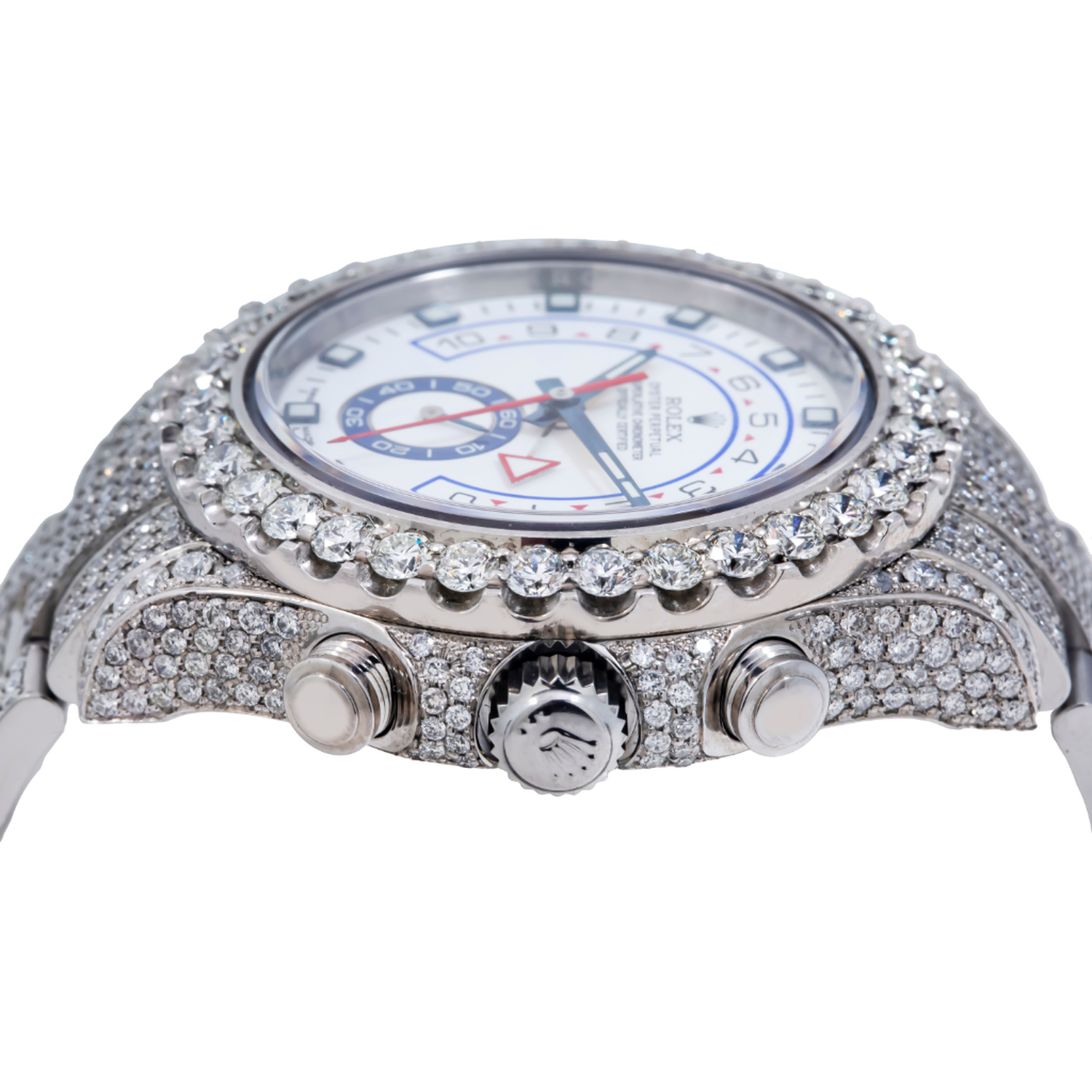 Rolex Yacht-Master II 44MM 116680 White Dial Diamond Bezel Stainless Steel Full Diamond Oyster Bracelet