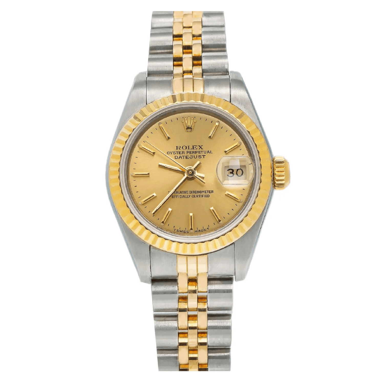 Rolex Datejust 26MM 69173 Champagne Dial Yellow Gold Fluted Bezel Two Tone Jubilee Bracelet