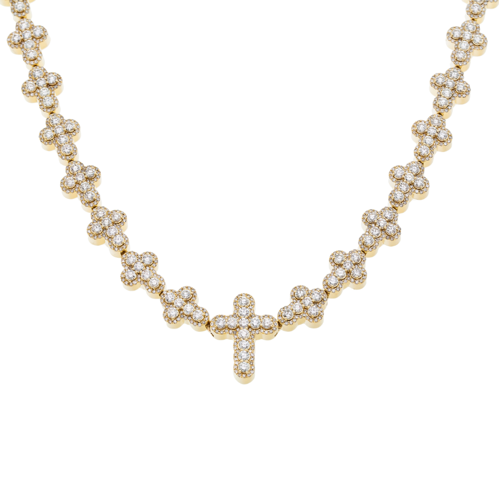 10K GOLD 11.7MM ROUND DIAMOND CROSS CHAIN 27.76 CT