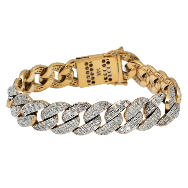 14K GOLD BAGUETTE DIAMONDS CUBAN LINK BRACELET 8.53 CT