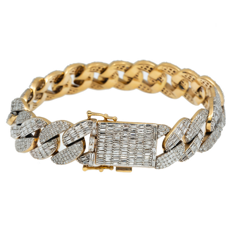 14K GOLD BAGUETTE DIAMONDS CUBAN LINK BRACELET 8.53 CT