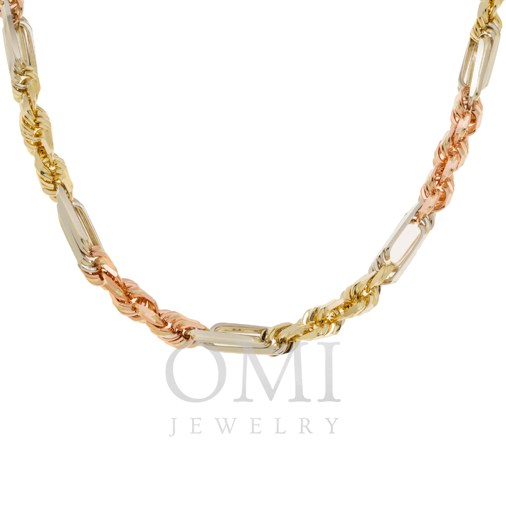 14K GOLD 6MM SOLID TRICOLOR MILANO CHAIN