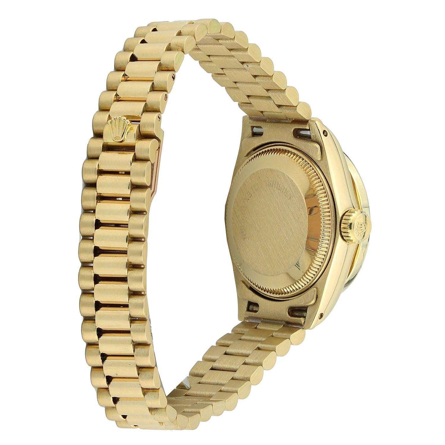 Rolex Datejust 26MM 69178 Silver Floral Diamond Dial Diamond Bezel 18K Yellow Gold President Bracelet 1ct