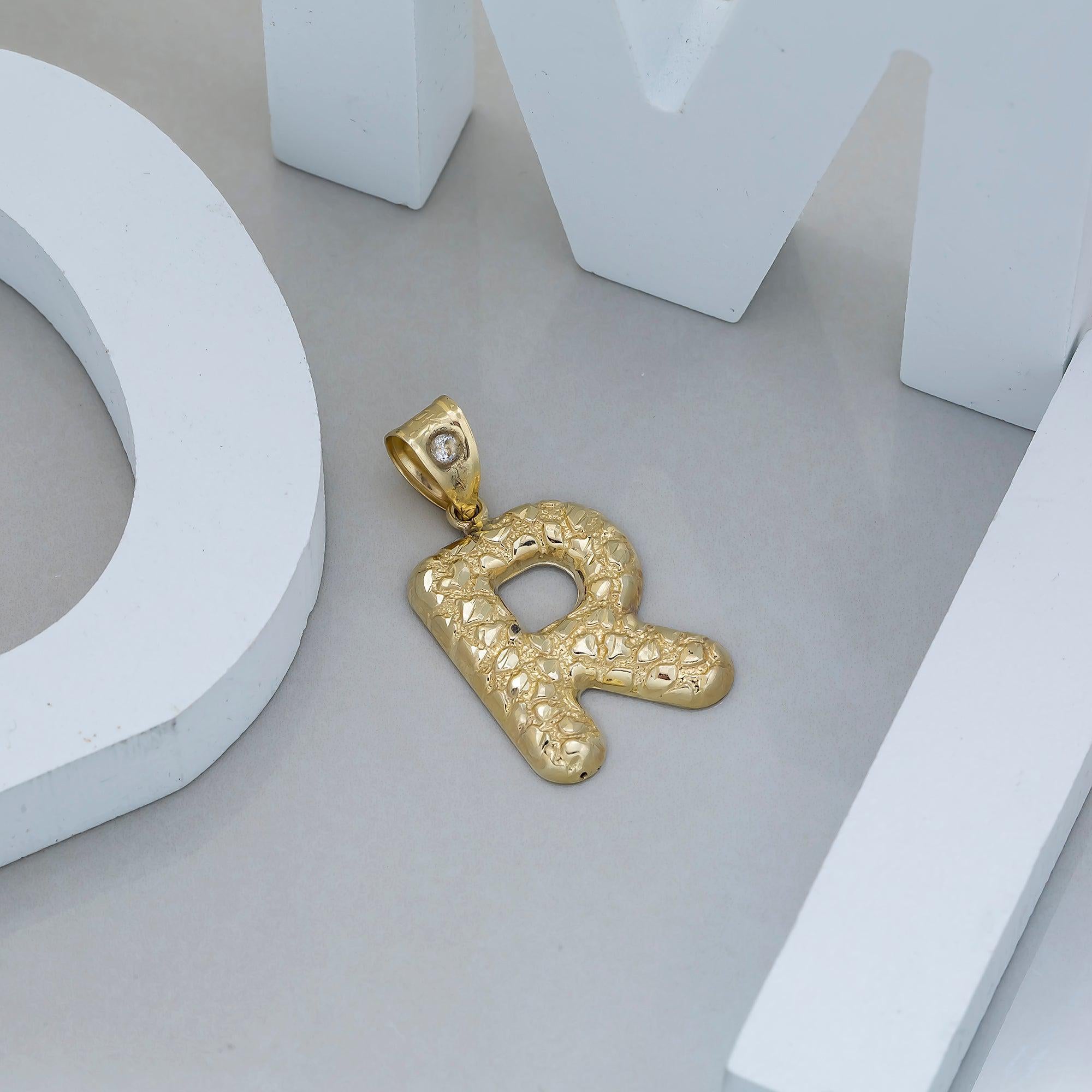 10K GOLD NUGGET INITIAL R PENDANT 2.3G