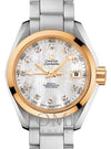 OMEGA SEAMASTER AQUA TERRA 150M CO-AXIAL CHRONOMETER 30MM STAINLESS STEEL YELLOW GOLD WHITE MOTHER OF PEARL DIAL DIAMOND SET INDEX  231.20.30.20.55.004  WITH STEEL BRACELET (Copy)