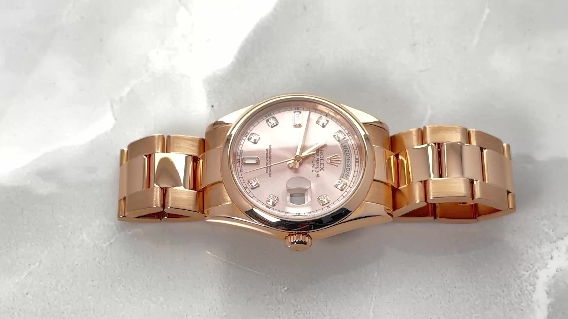 ROLEX DAY-DATE 36MM CHAMPAGNE DIAMOND DIAL 18K ROSE GOLD PRESIDENT 118205