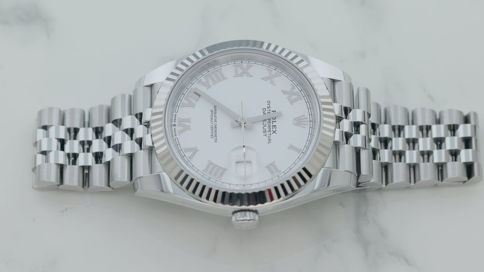 Rolex Datejust 41MM 126334 White Roman Dial Fluted Bezel Stainless Steel Jubilee Bracelet