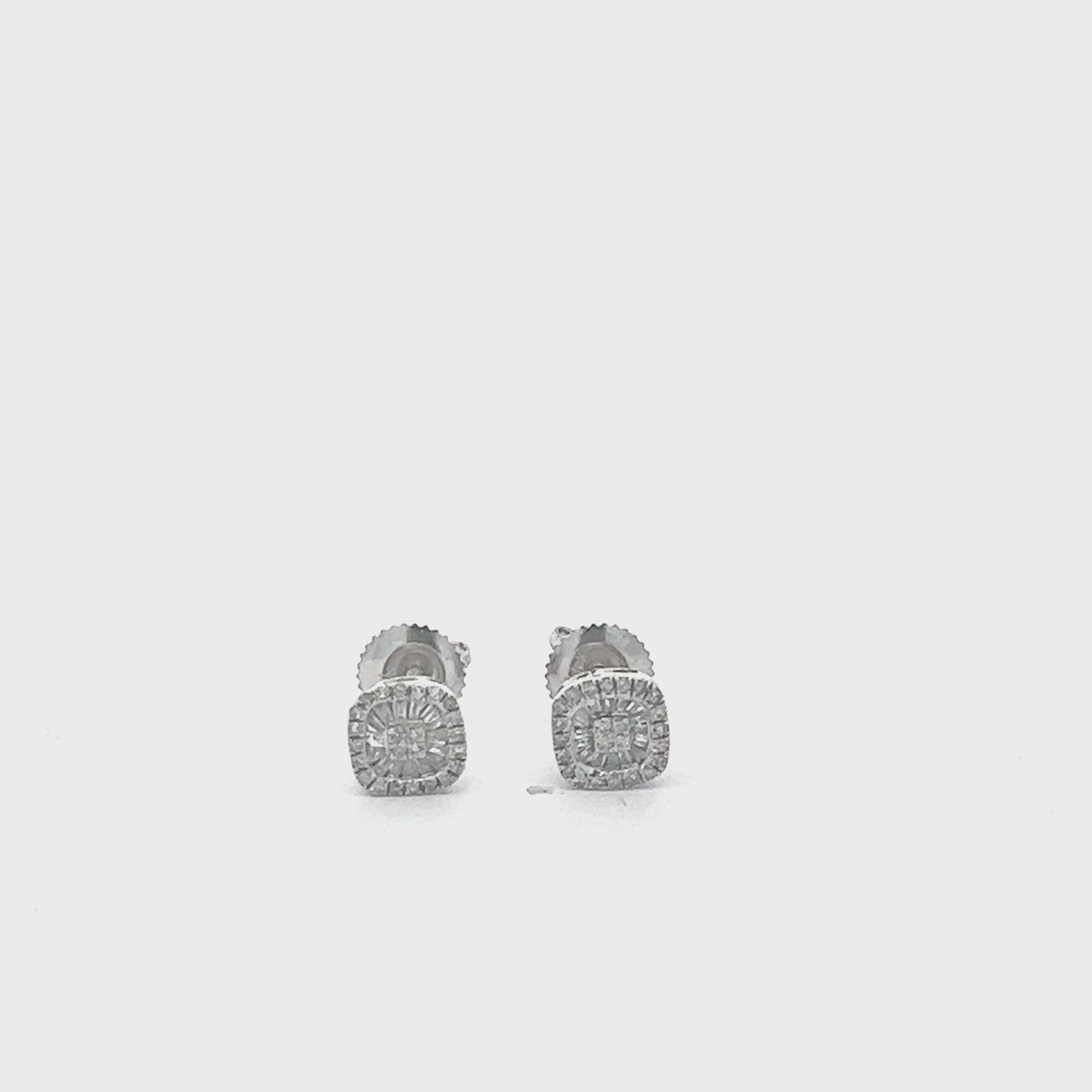 CL2430W $2,150.00 14KW 0.40CTW DIAMOND SQUARE CLUSTER EARRINGS SINGLE ROW BORDER. BAGUETTE & ROUND DIAM__2024-04-18-15-28-12.mp4