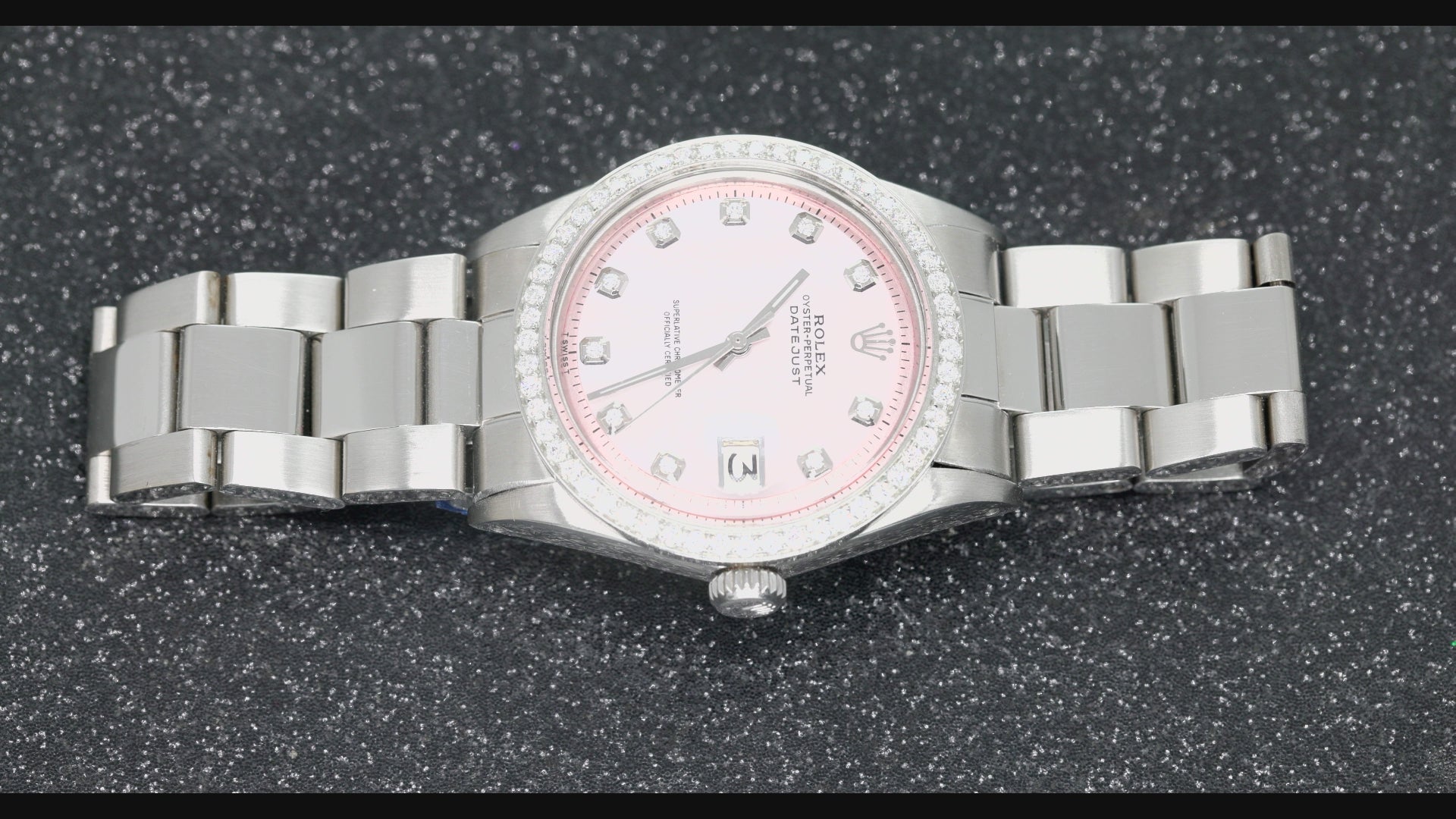 Rolex Datejust 36MM 1601 Pink Mother of Pearl Diamond Dial Diamond Bezel Stainless Steel Oyster Bracelet