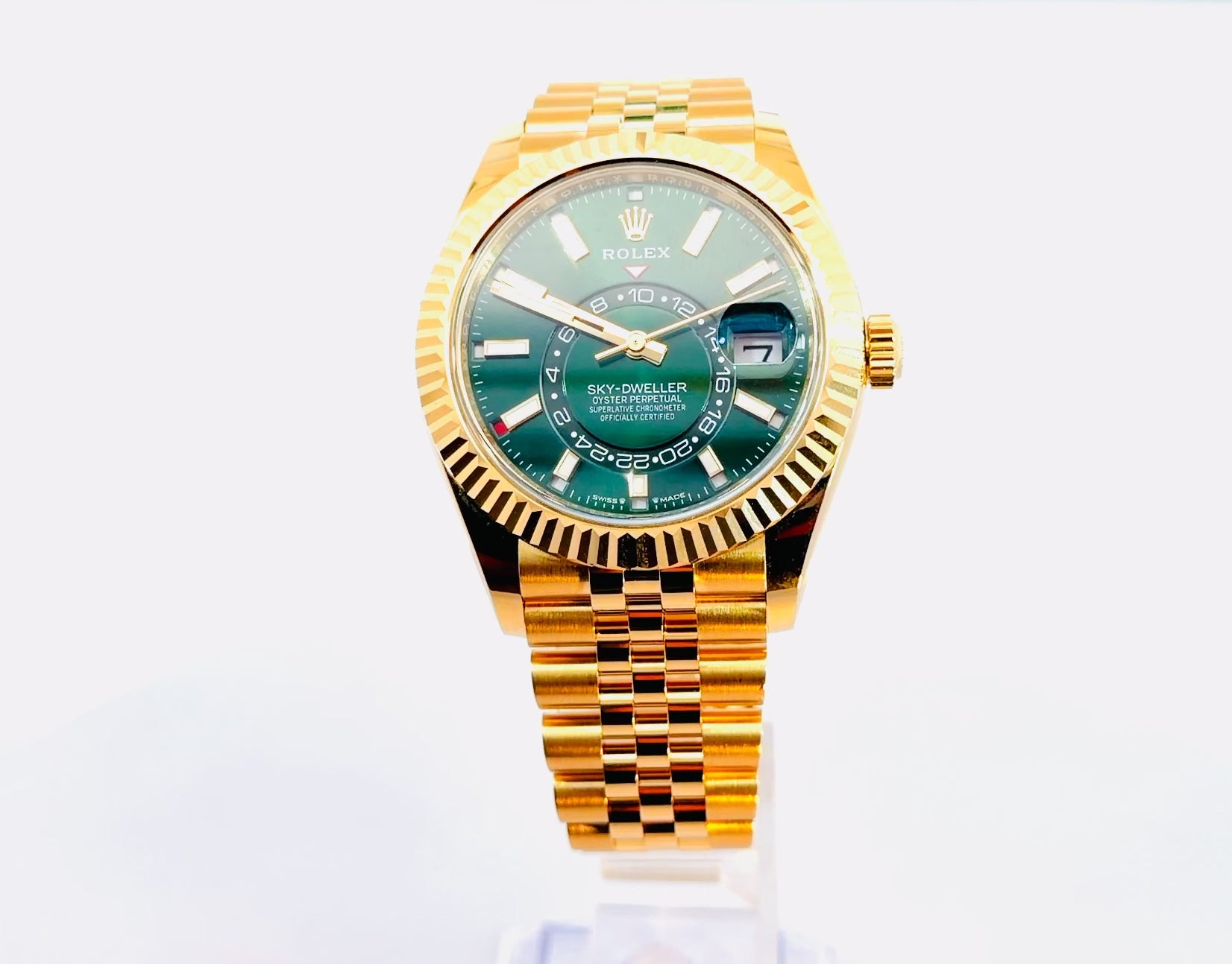 ROLEX SKY-DWELLER 336938 GREEN DIAL 18K YELLOW GOLD JUBILEE