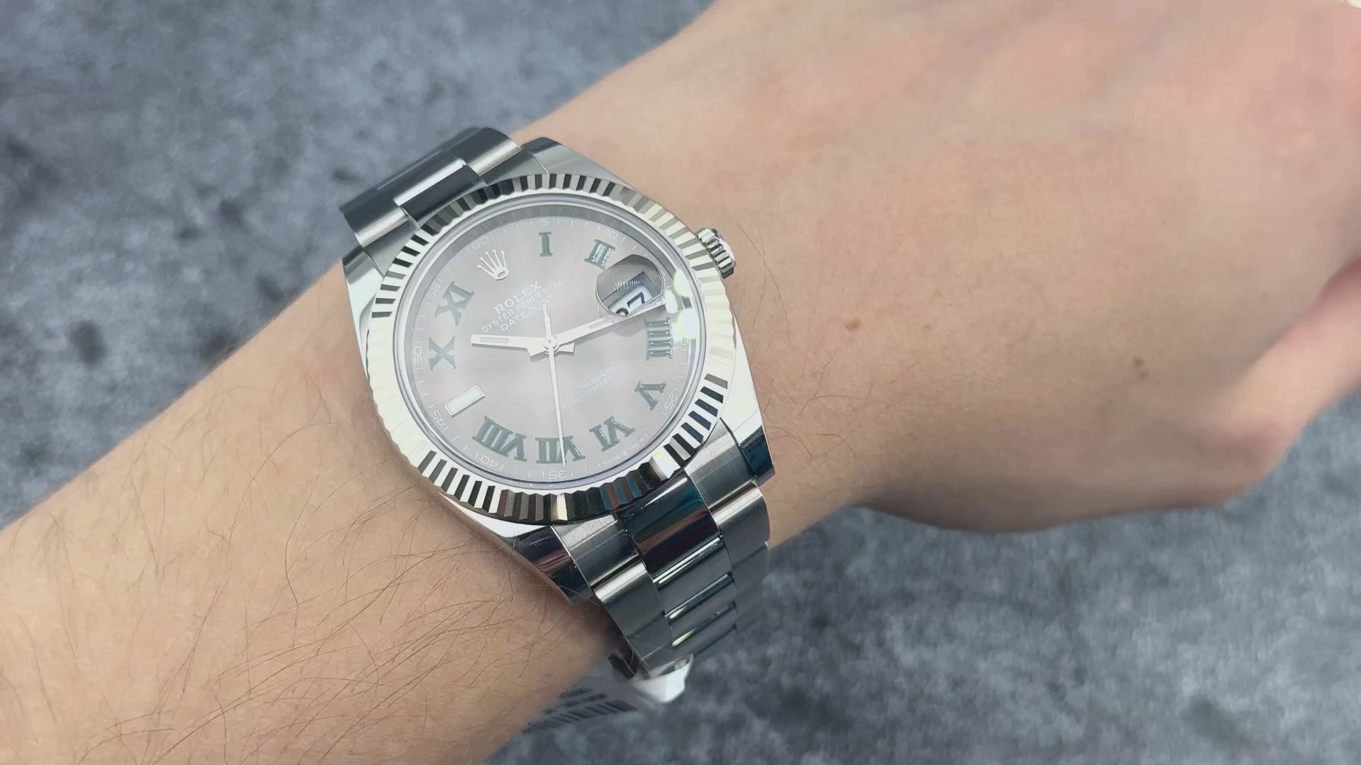 Rolex Datejust 41MM 126334 Wimbledon Slate Gray Roman Dial Fluted Bezel Stainless Steel Oyster Bracelet