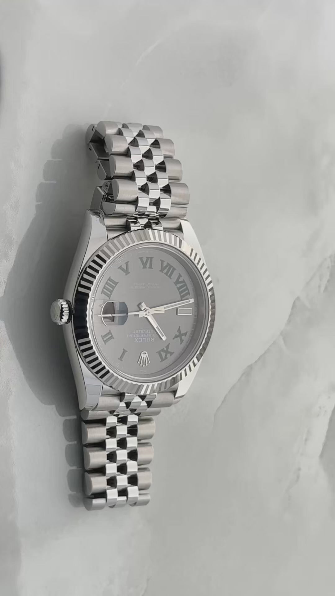 Rolex Datejust 41MM 126334 Wimbledon Gray Roman Dial Fluted Bezel Stainless Steel Jubilee Bracelet