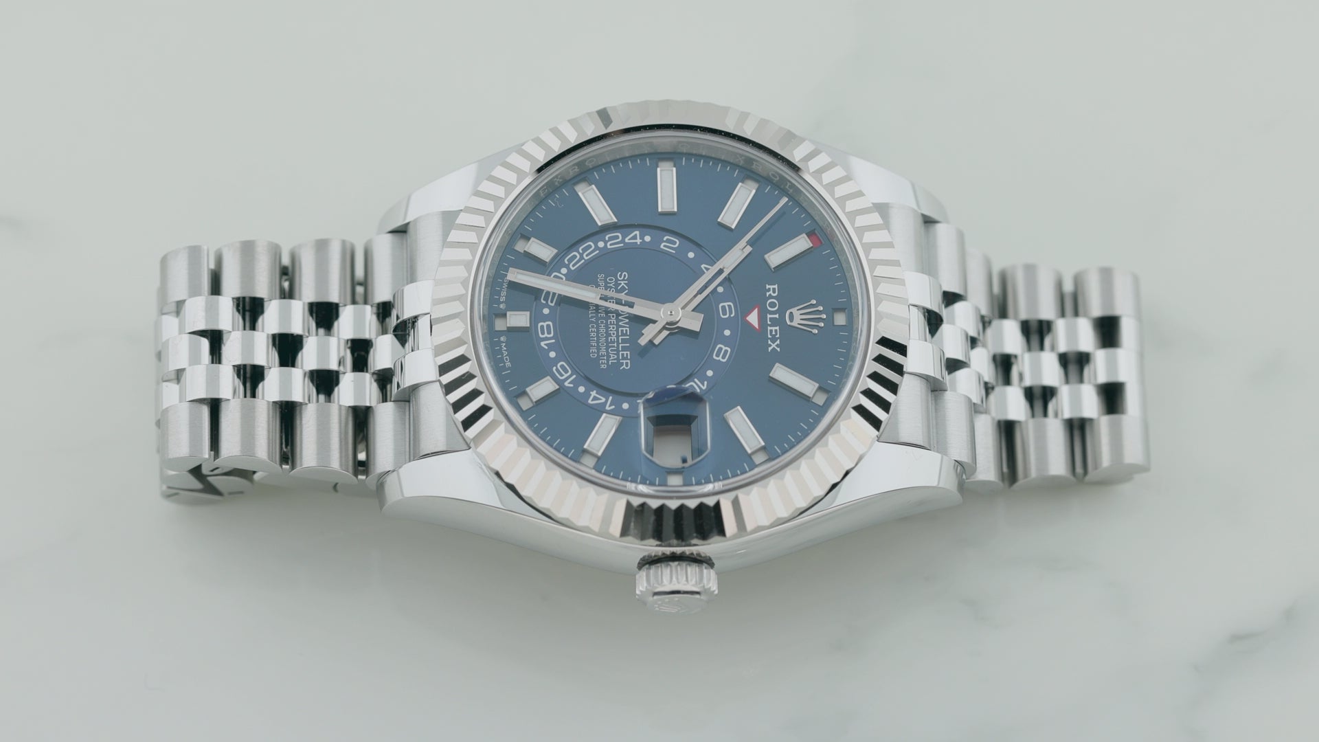 Rolex Sky-Dweller 42MM 336934 Blue Dial Fluted Bezel Stainless Steel Jubilee Bracelet