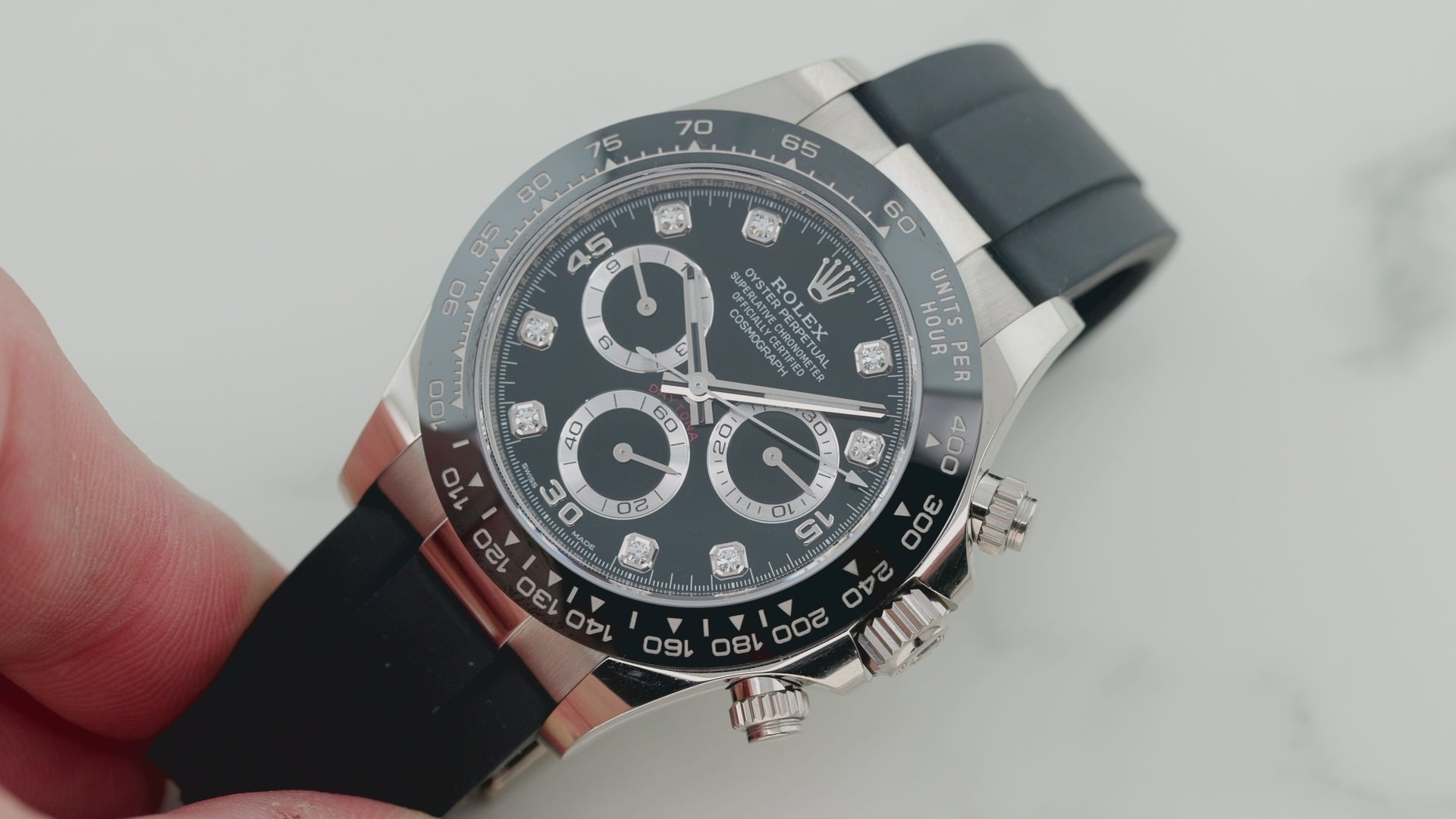 Rolex Cosmograph Daytona 40MM 116519LN Black Diamond Dial Black Ceramic Tachymeter Bezel Black Oysterflex Strap