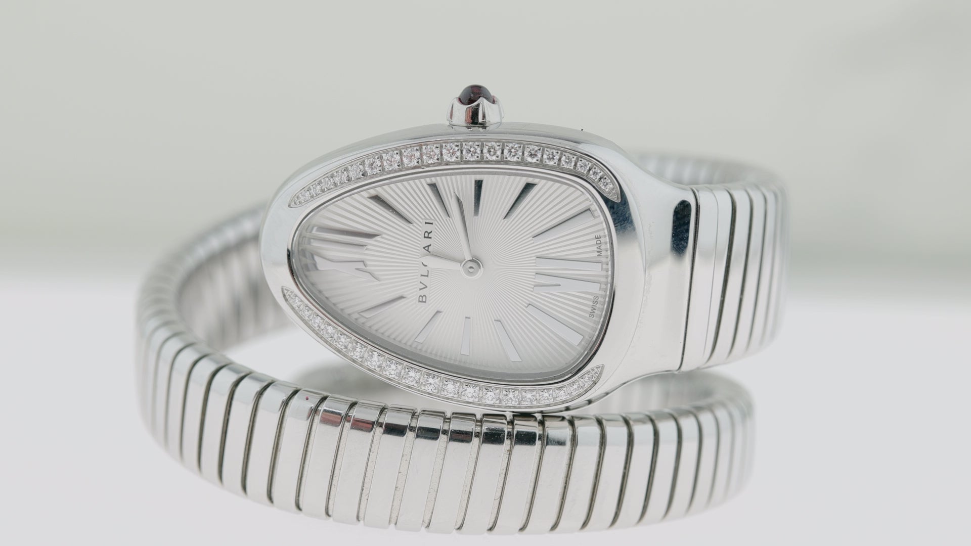 BULGARI SERPENTI TUBOGAS 101827 STAINLESS STEEL DIAMOND SILVER DIAL LADIES WATCH