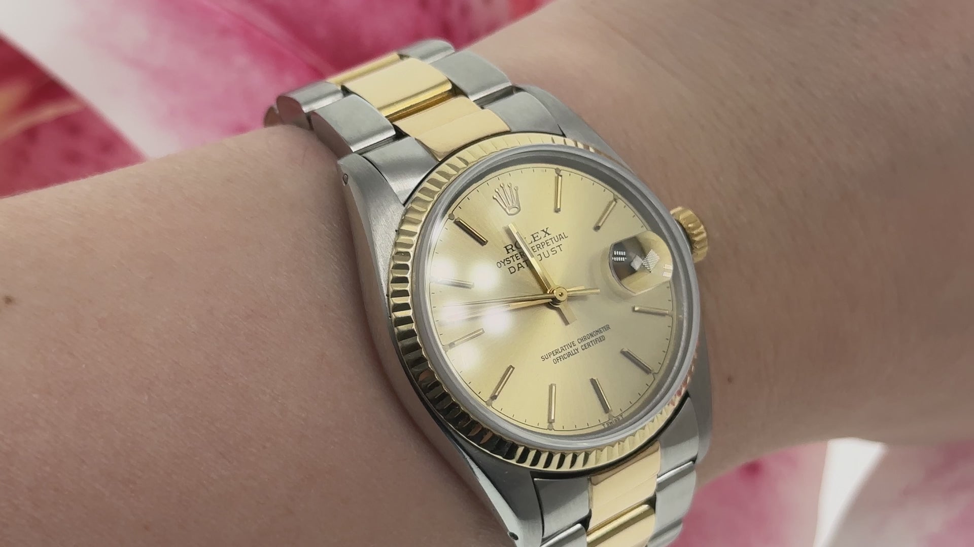 Rolex Datejust 36MM 16013 Champagne Dial Yellow Gold Fluted Bezel Two Tone Oyster Bracelet Video