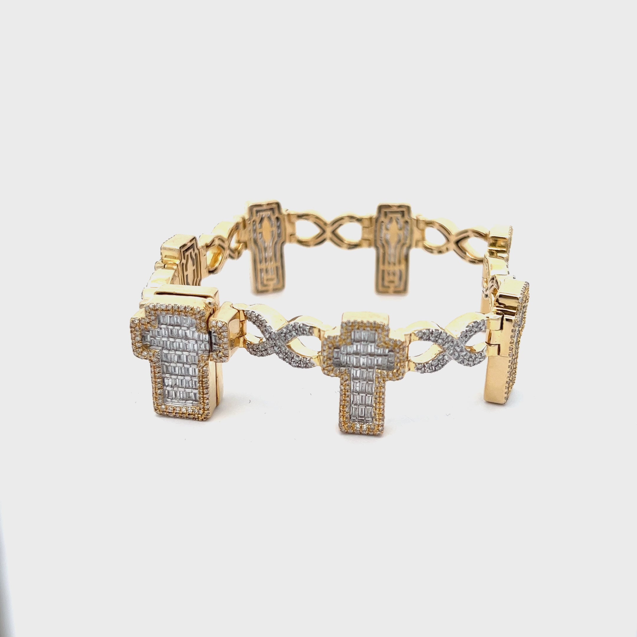 MBR3886Y-8 $64,990.00 OS ONLINEM14KY 6.55CTW DIAMOND BAGUETTE CROSS BRACELET -ALTERNATING - SQ CROSS & INFINITY - 8__2024-04-18-13-03-24.mp4