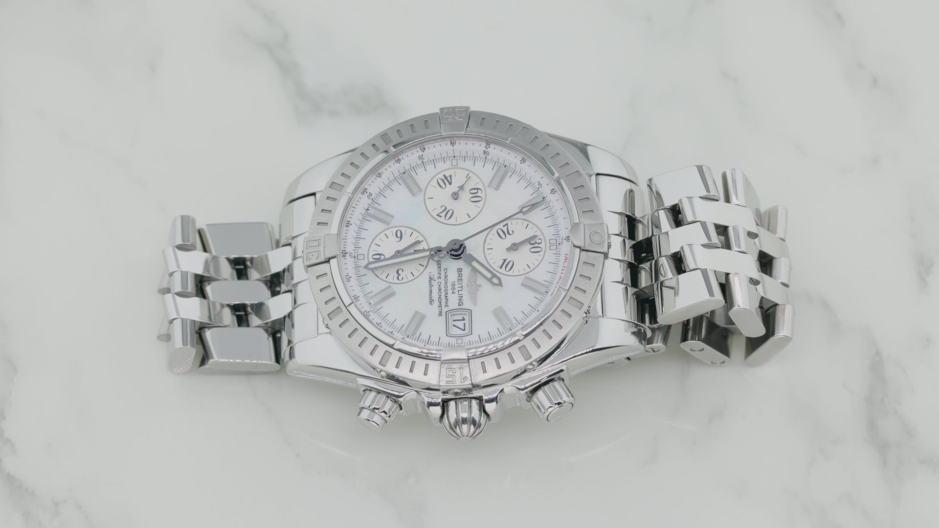 BREITLING CHRONOMAT EVOLUTION A13356 44MM WHITE DIAL WITH STAINLESS STEEL BRACELET