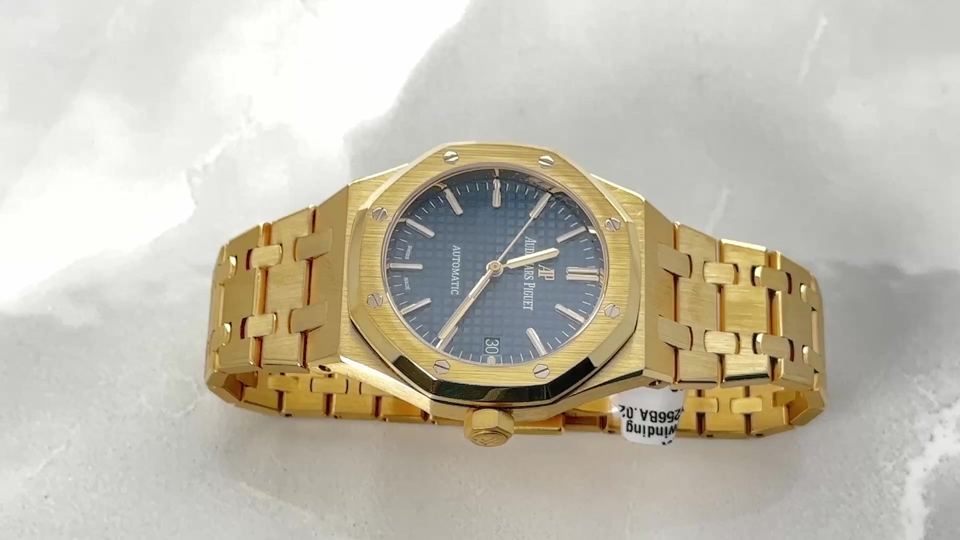 AUDEMARS PIGUET ROYAL OAK SELFWINDING 37MM BLUE DIAL 18K YELLOW GOLD 15450BA.OO.1256BA.02 PRE-OWNED