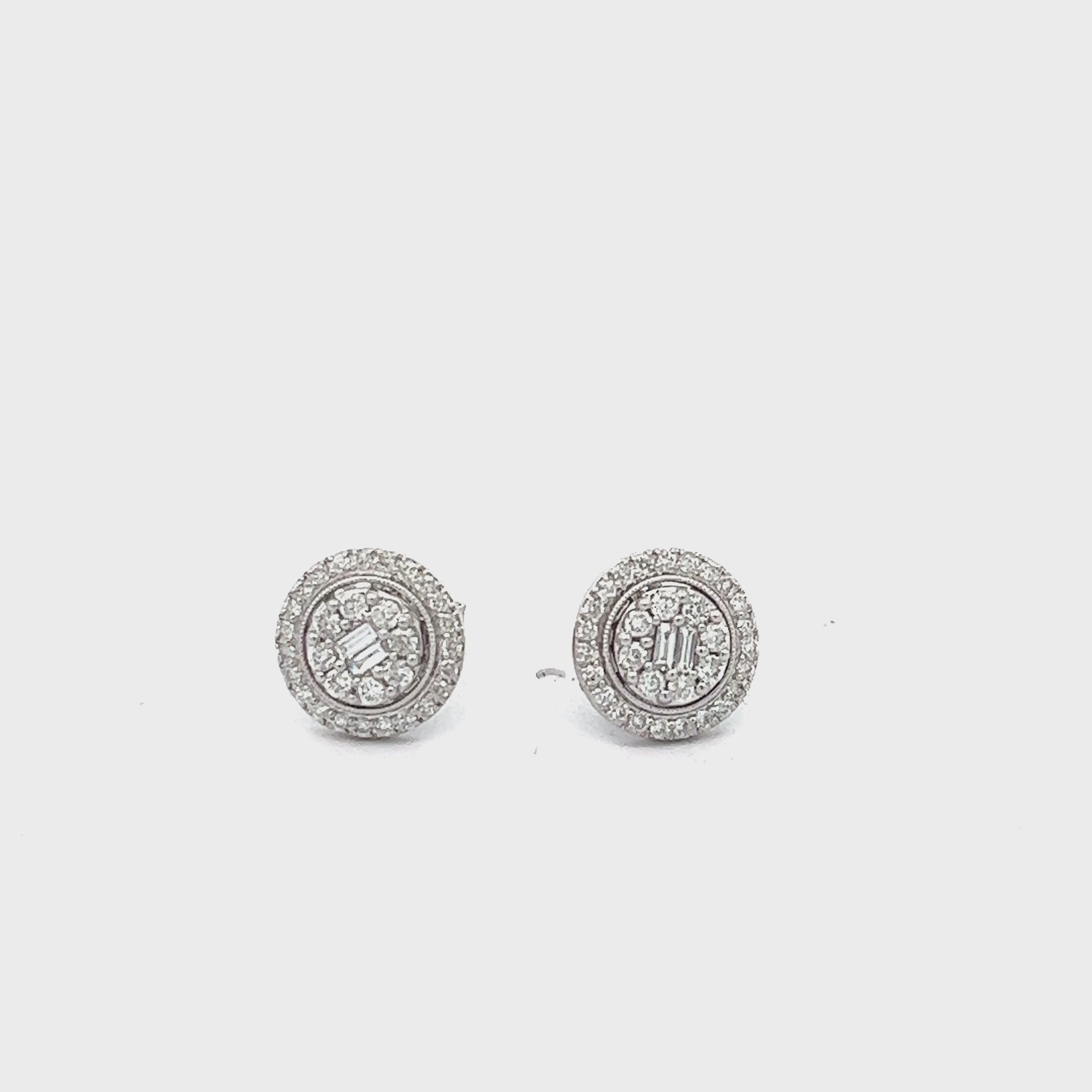 ER3907W $5,750.00 144W 0.50CTW BAGUETTE DIAMOND ROUND CLUSTER EARRINGS - SINGLE ROW BORDER - BG CENTER__2024-04-18-11-40-15.mp4