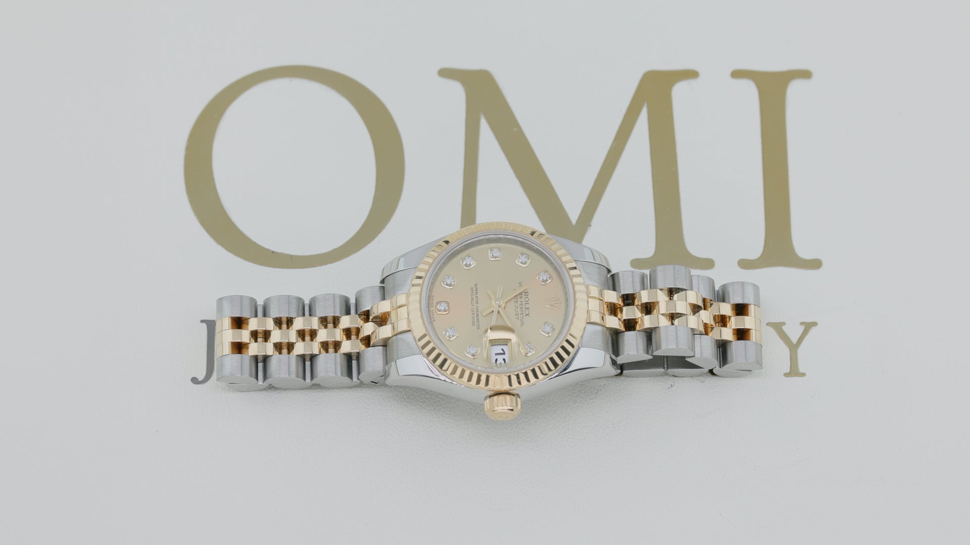 Rolex Datejust 26MM 179173 Champagne Diamond Dial Fluted Bezel Two Tone Yellow Gold Jubilee Bracelet
