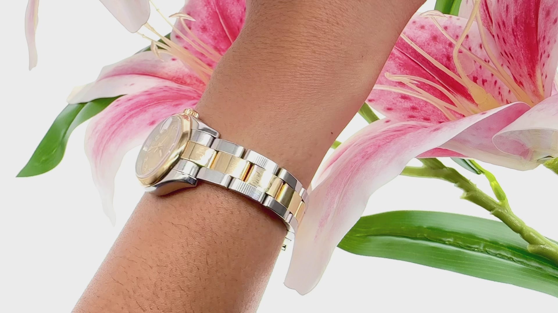 Rolex Datejust 26MM 179163 Champagne Diamond Dial Smooth Bezel Two Tone Yellow Gold Oyster Bracelet