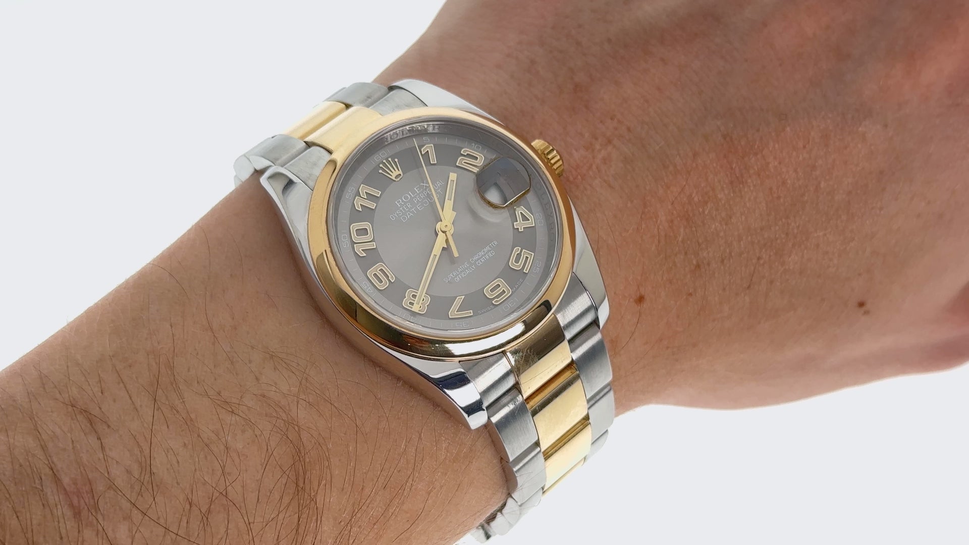 Rolex Datejust 36MM 116203 Slate Gray Concentric Arabic Dial Smooth Bezel Two Tone Yellow Gold Oyster Bracelet
