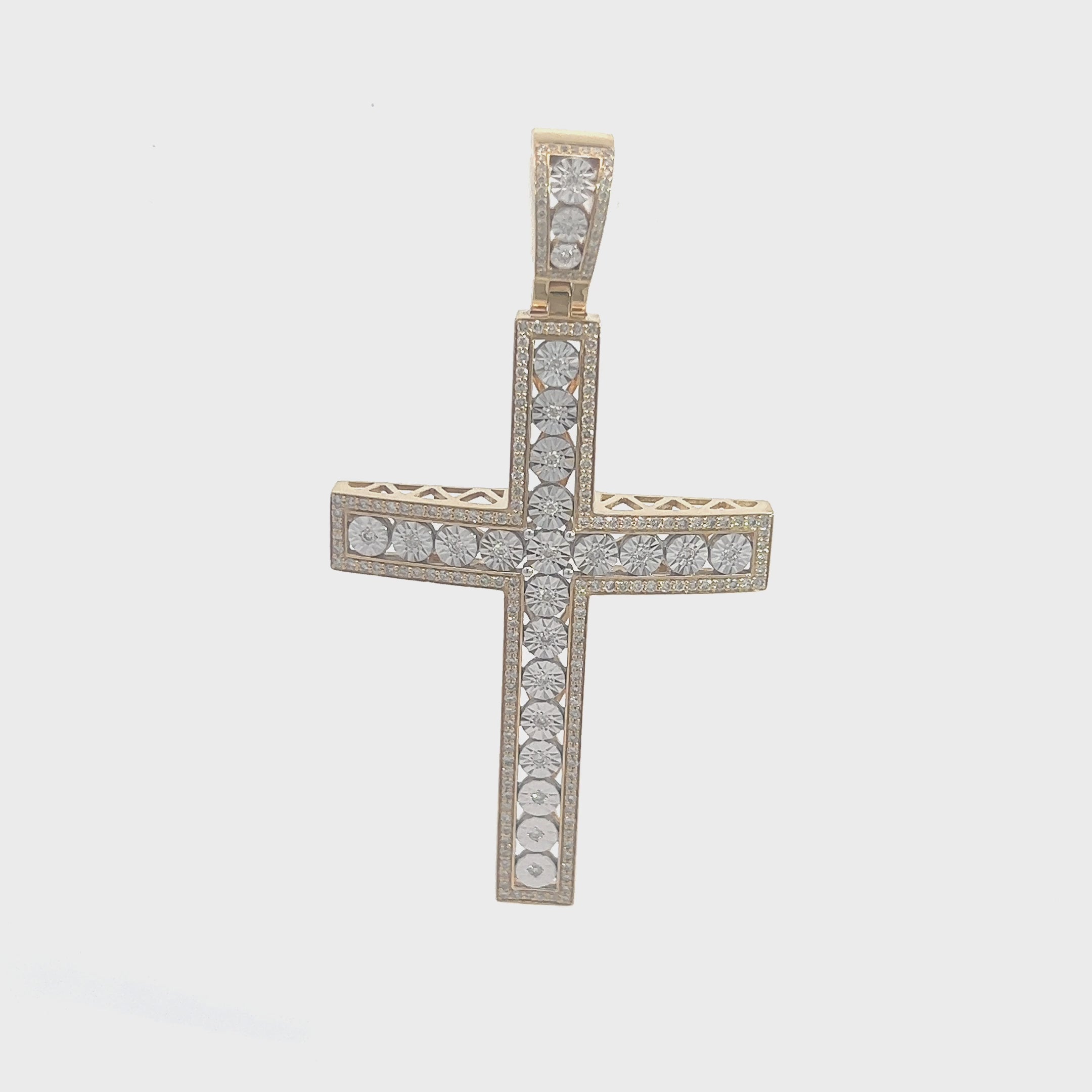 10K GOLD ROUND DIAMOND CROSS PENDANT 0.92 CT Video
