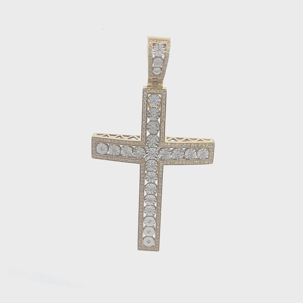 10K GOLD ROUND DIAMOND CROSS PENDANT 0.92 CT Video