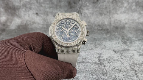 Hublot Classic Fusion Aerofusion 45MM Skeleton Diamond Dial And Bezel With White Rubber Bracelet