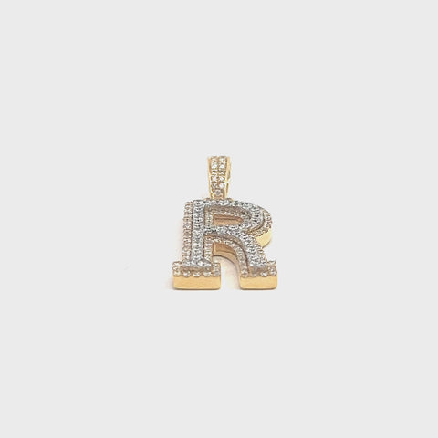 CHR1556AY-R $8,750.00 14KY O.BOCTW DIAMOND 3D TWO TONE LETTER PENDANT •“R*14KY 0.90CTW DIAMOND 3D TWO TONE LETTER PENDANT -R'__2024-04-10-15-04-29.mp4