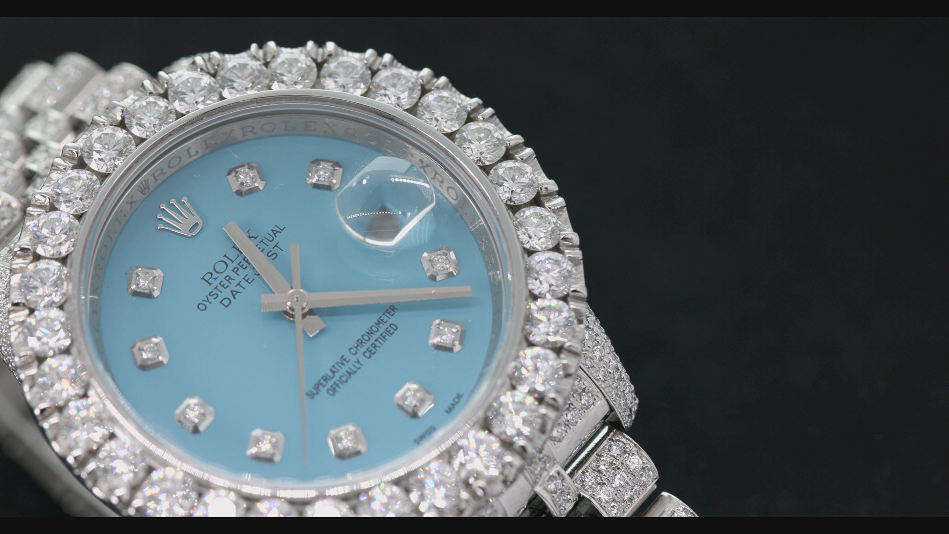 Rolex Datejust 36MM 116200 Ice Blue Diamond Dial Diamond Bezel Stainless Steel Full Diamond Jubilee Bracelet