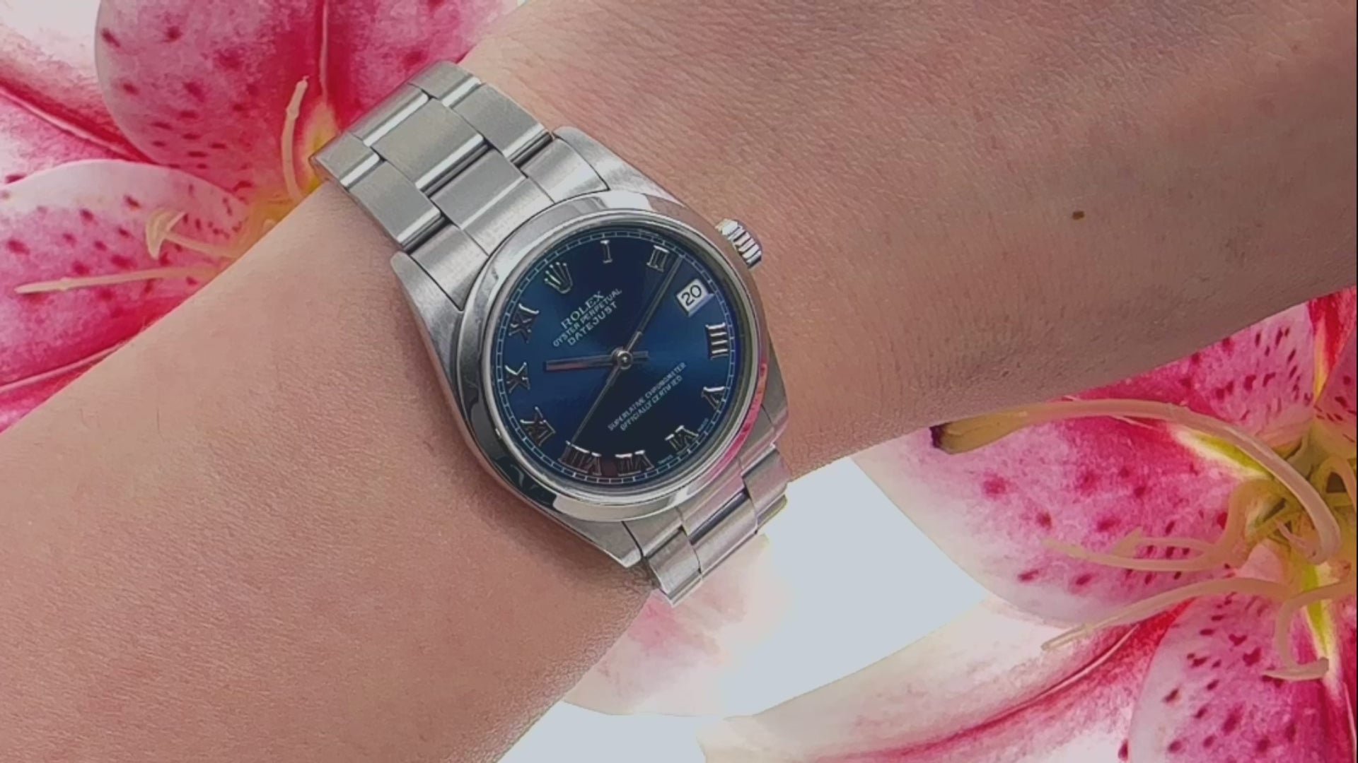 Rolex Datejust 31MM 6824 Blue Roman Dial Smooth Bezel Stainless Steel Oyster Bracelet