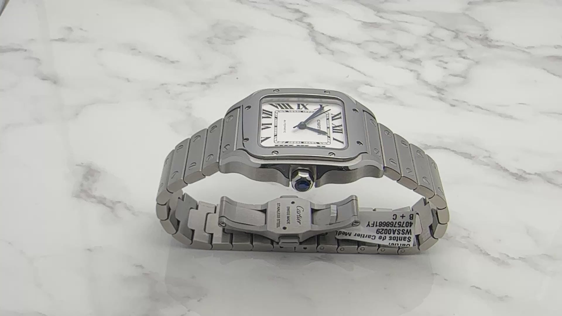 CARTIER SANTOS DE CARTIER MEDIUM AUTOMATIC WHITE DIAL STAINLESS STEEL WATCH