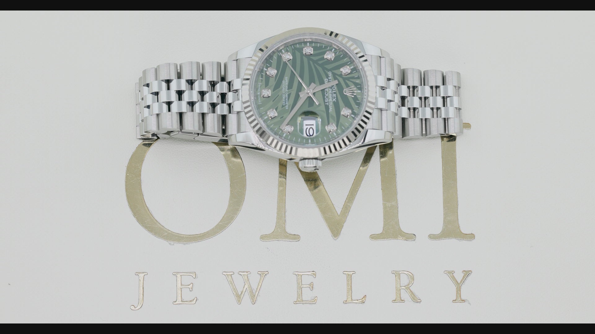 Rolex Datejust 36MM 126234 Green Palm Diamond Dial Fluted Bezel Stainless Steel Jubilee Bracelet