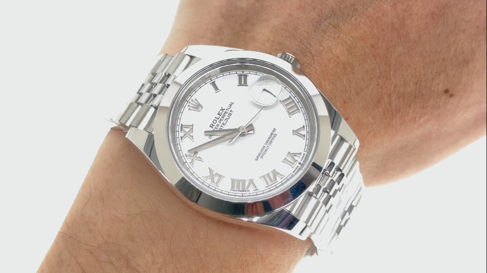 Rolex Datejust 41MM 126300 White Roman Dial Smooth Bezel Stainless Steel Jubilee Bracelet